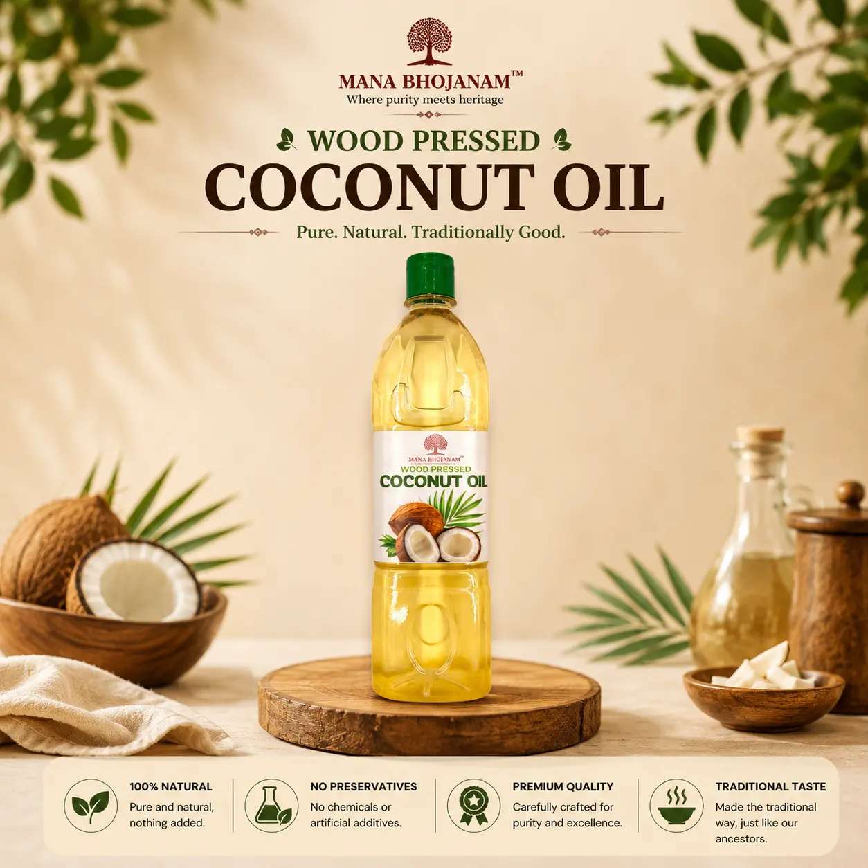 WOOD PRESSED COCONUT OIL 1LITRE