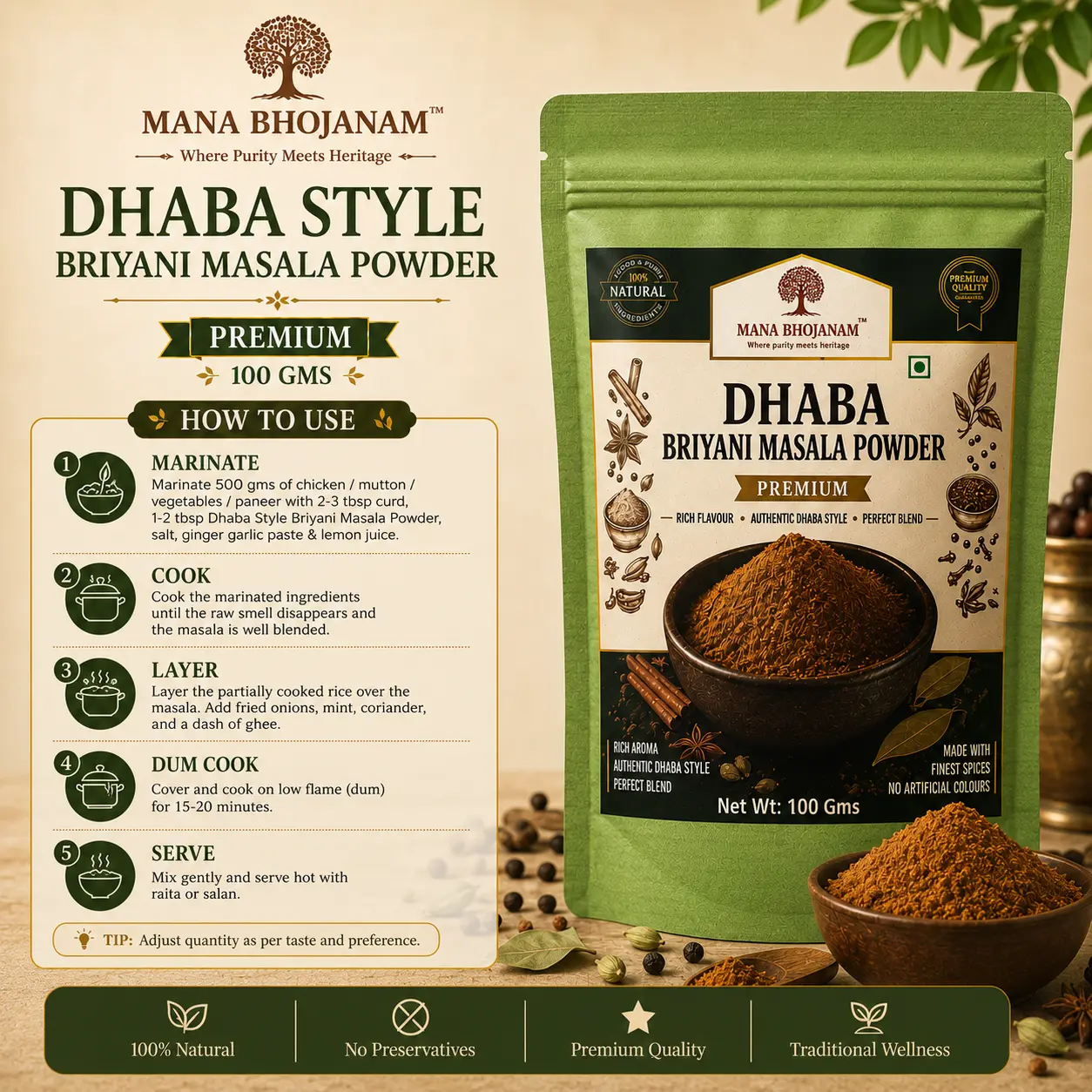 Dhaba Style Briyani Masala Powder 100 Gms - Image 2