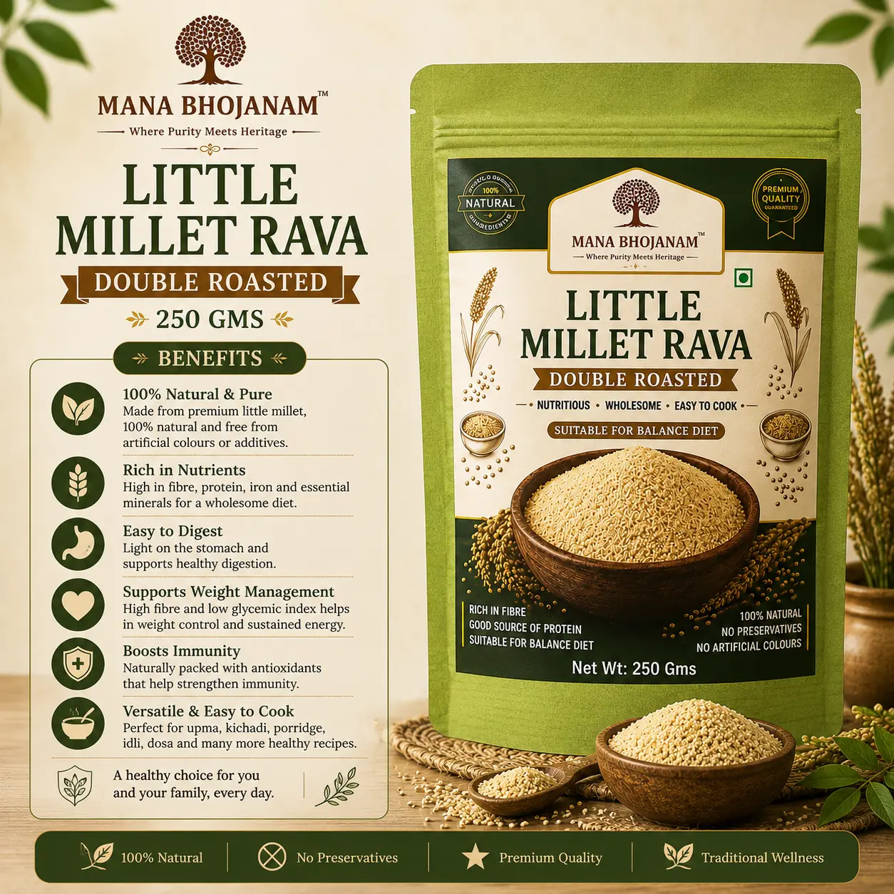 Little Millet Rava Double Roasted 250 Gms - Image 3