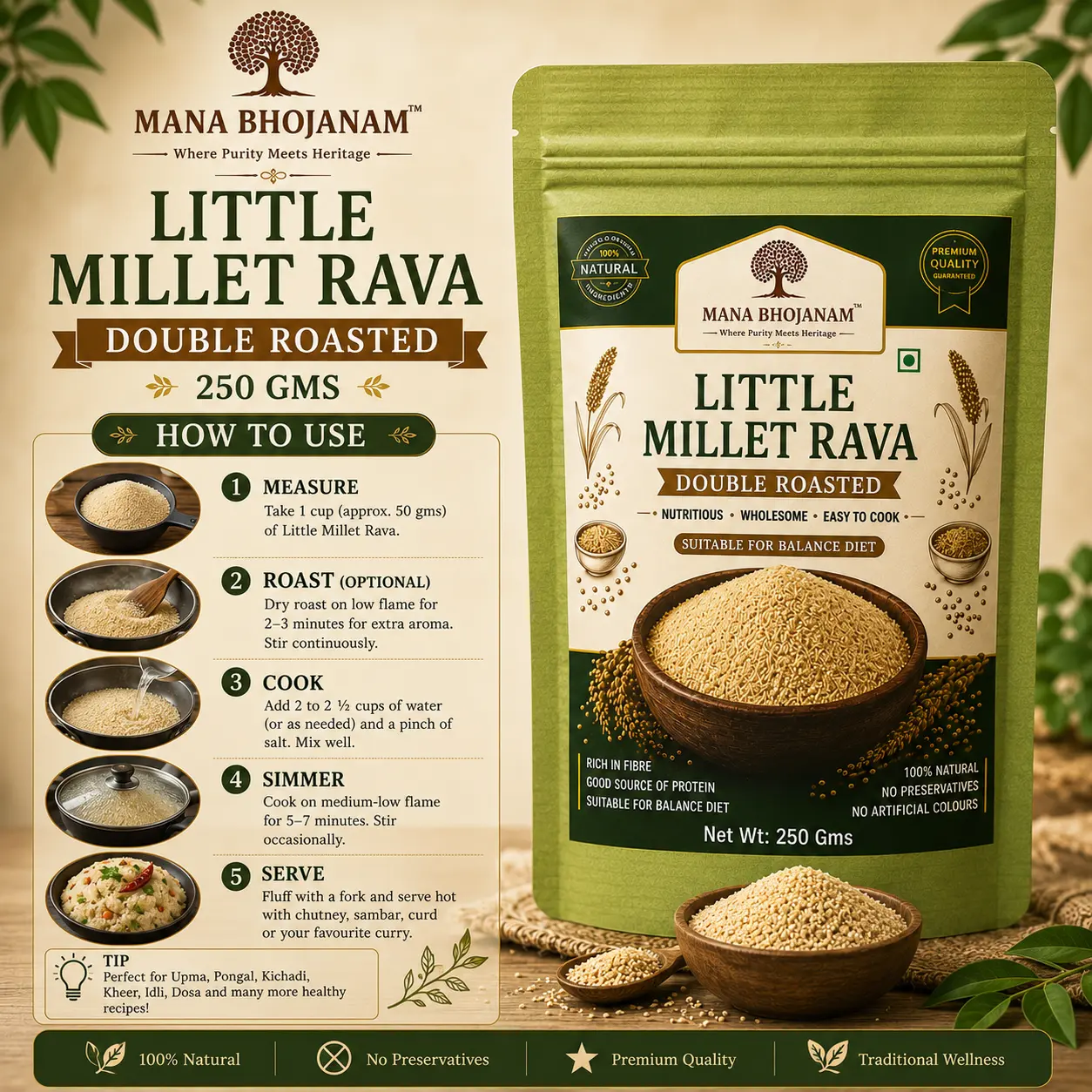 Little Millet Rava Double Roasted 250 Gms - Image 2
